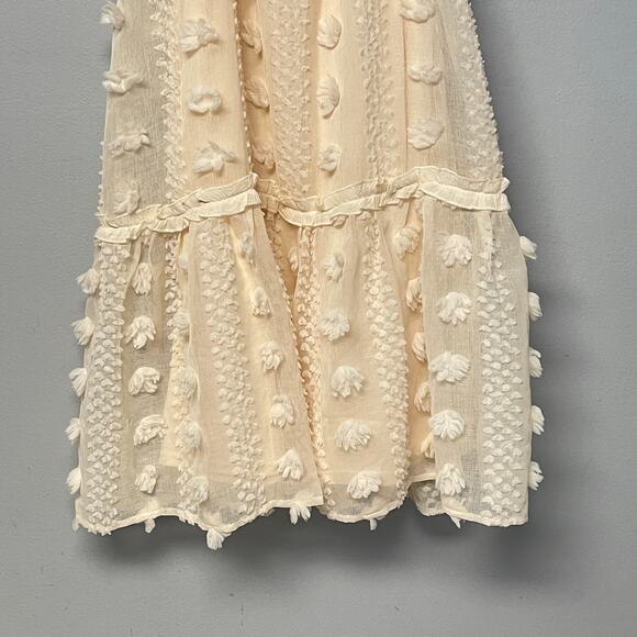 A Calin Maxi Dress Womens Small Cream Swiss Dot Pom-Pom Boho Feminine Elegant - Picture 10 of 11